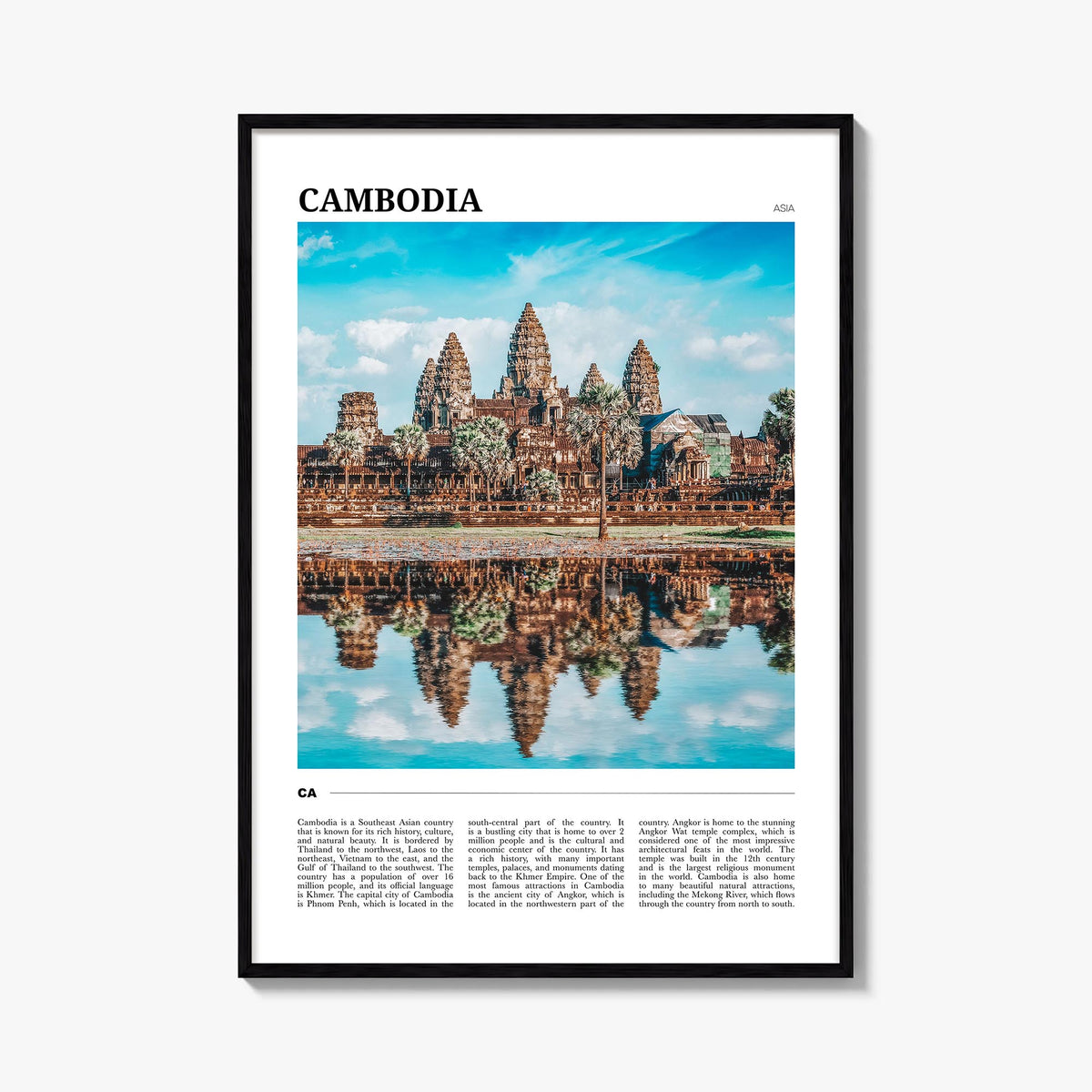 Cambodia colorful travel poster of Asia – vertical wall art, unframed print shown in interior mockup