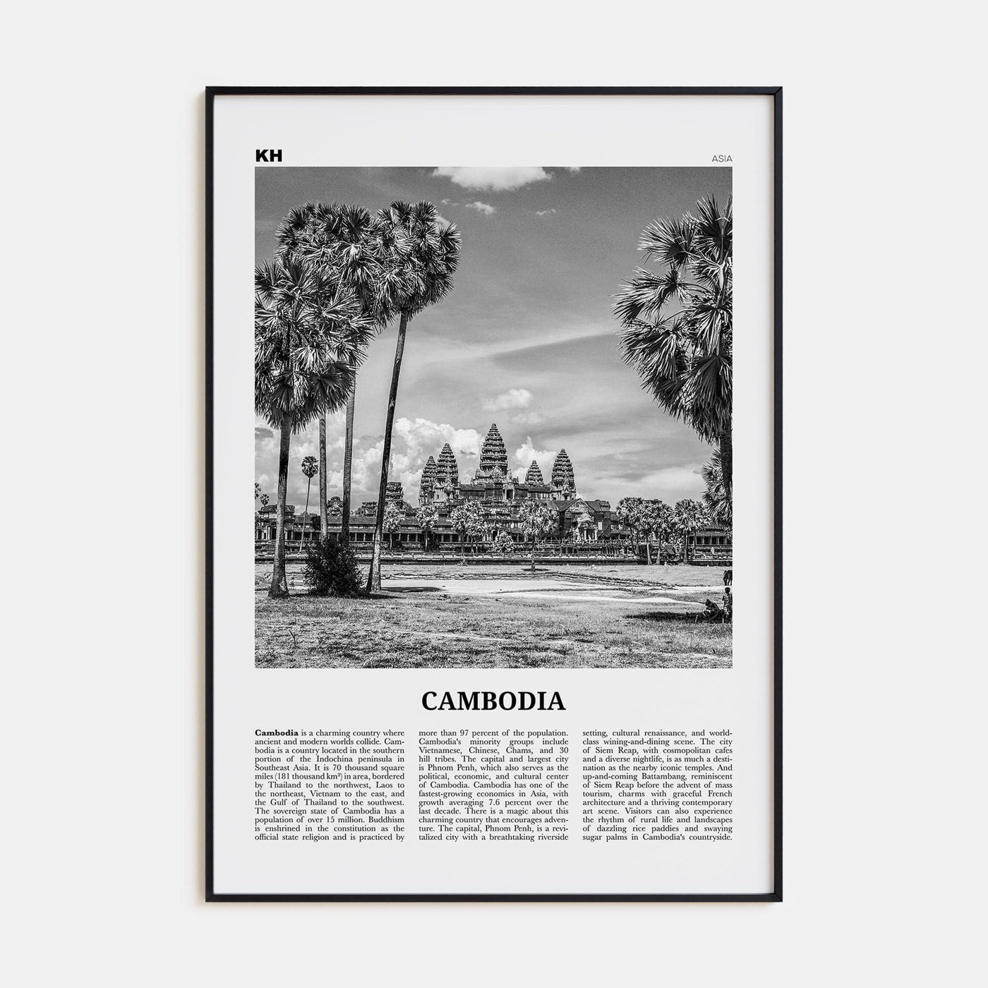 Cambodia No 1 Poster None / 8x12 in Nbourhood Travel B&W Poster