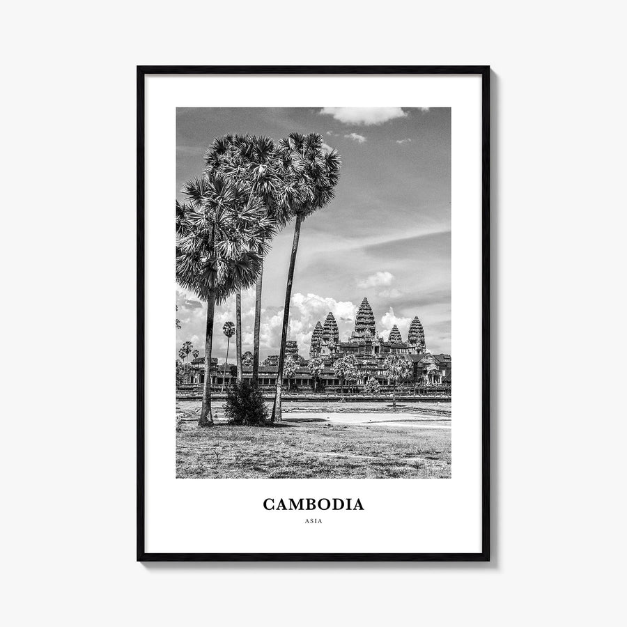 Cambodia no. 2 black & white classic poster of Asia – vertical wall art, unframed print shown in interior mockup