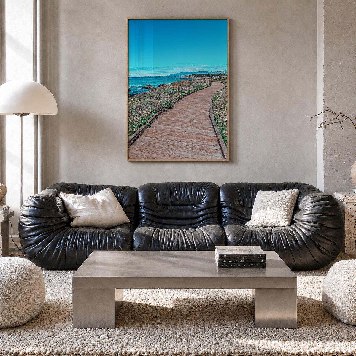 Cambria colorful photo poster of California, USA – vertical wall art in natural wood frame, hanging on wall