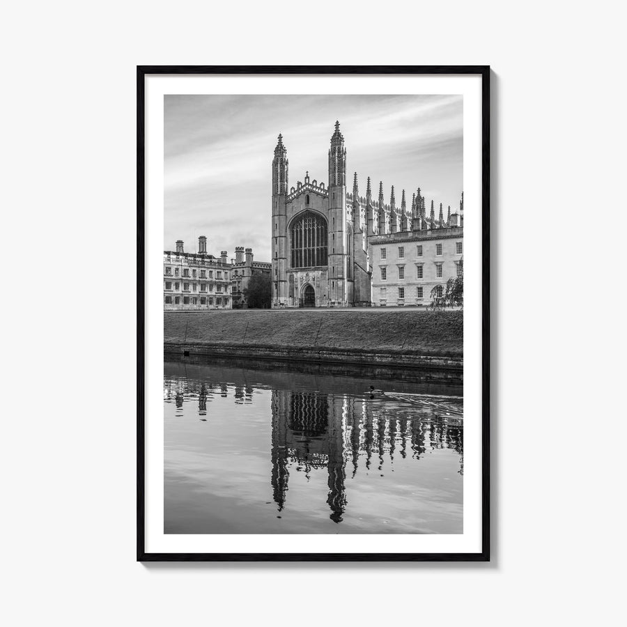Cambridge, England black & white photo poster of United Kingdom – vertical wall art, unframed print shown in interior mockup