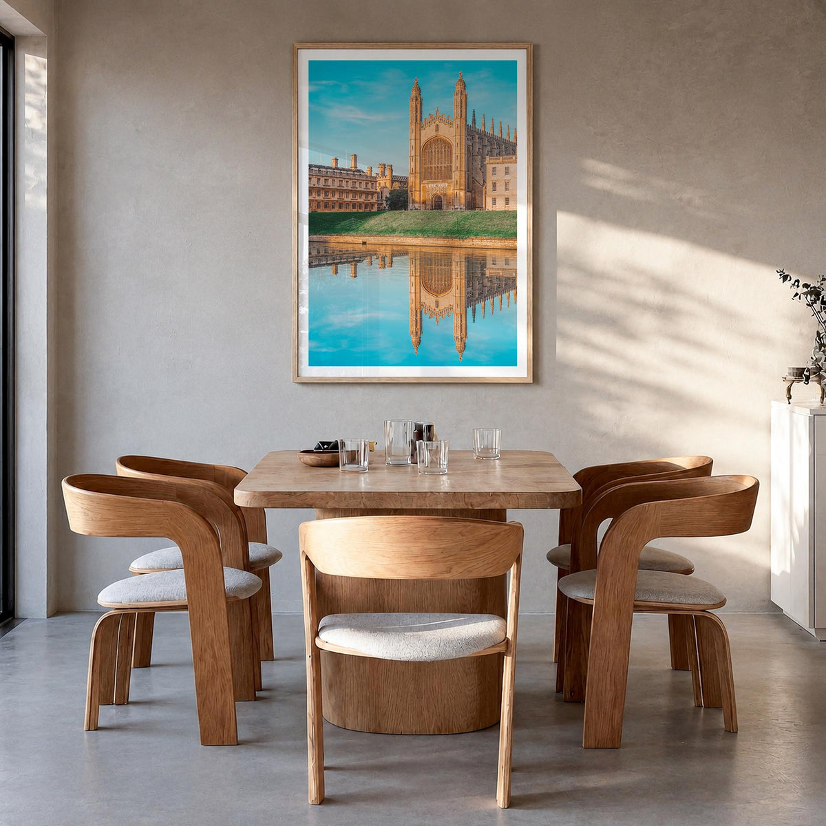 Cambridge, England colorful photo poster of United Kingdom – vertical wall art in natural wood frame with white border, hangi