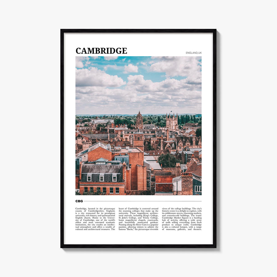 Cambridge, England colorful travel poster of United Kingdom – vertical wall art, unframed print shown in interior mockup