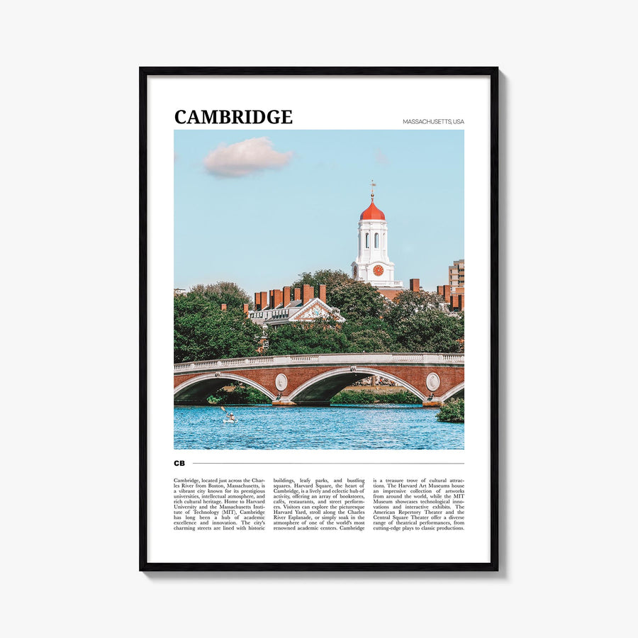 Cambridge, Massachusetts colorful travel poster of Massachusetts, USA – vertical wall art, unframed print shown in interior m
