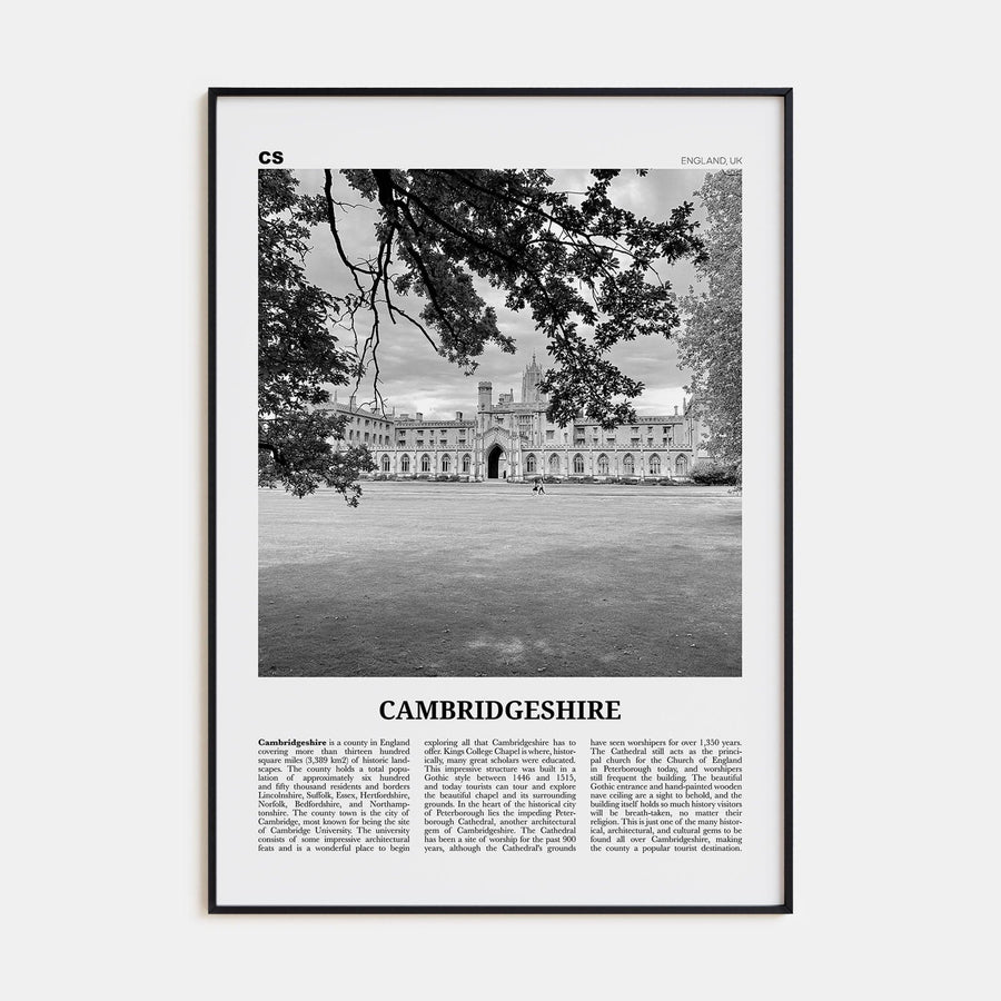 Cambridgeshire Poster None / 8x12 in Nbourhood Travel B&W Poster