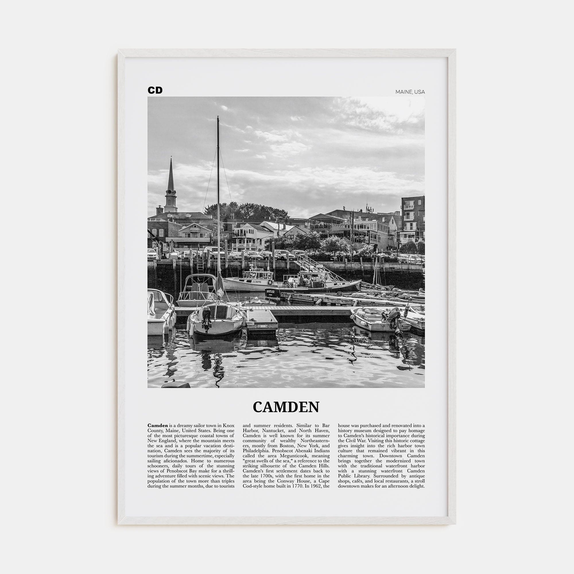 Camden Poster White Wood / 8x12 in Nbourhood Travel B&W Poster