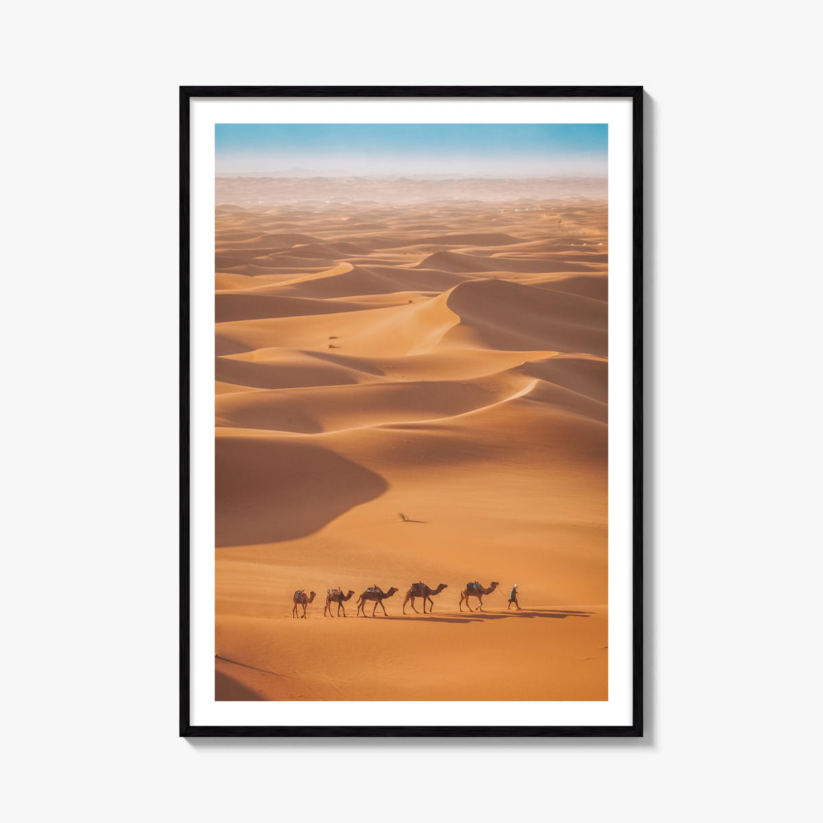 Camel Caravan colorful photo poster – vertical wall art, unframed print shown in interior mockup