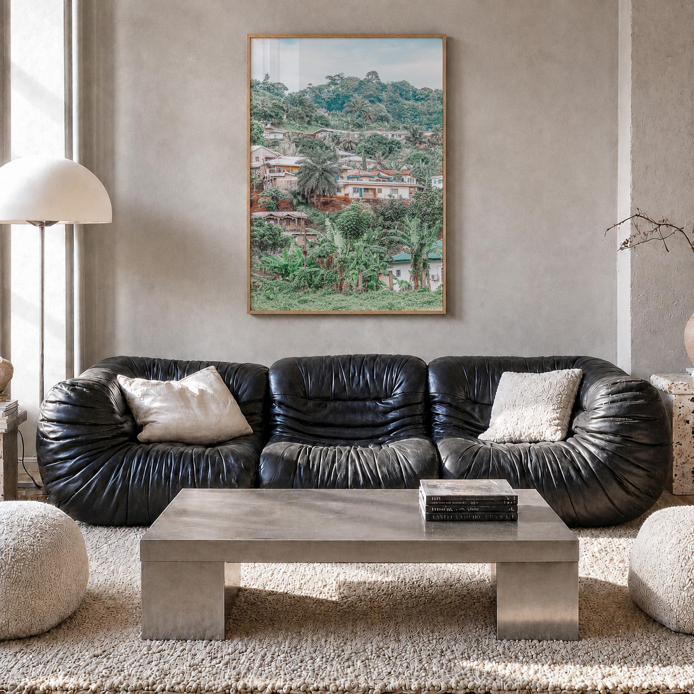 Cameroon colorful photo poster of Africa – vertical wall art in natural wood frame, hanging on wall