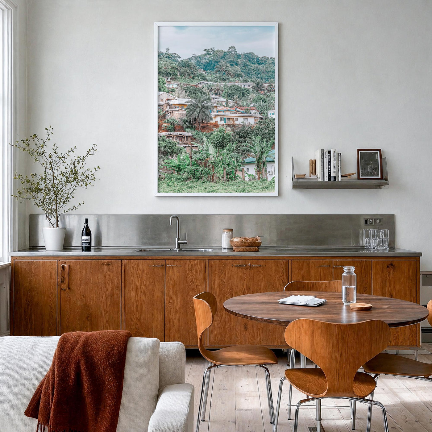 Cameroon colorful photo poster of Africa – vertical wall art in white wood frame, hanging on wall