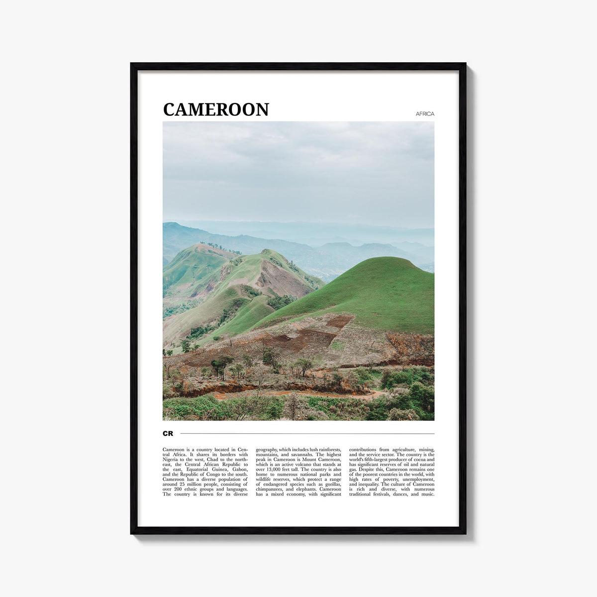 Cameroon colorful travel poster of Africa – vertical wall art, unframed print shown in interior mockup