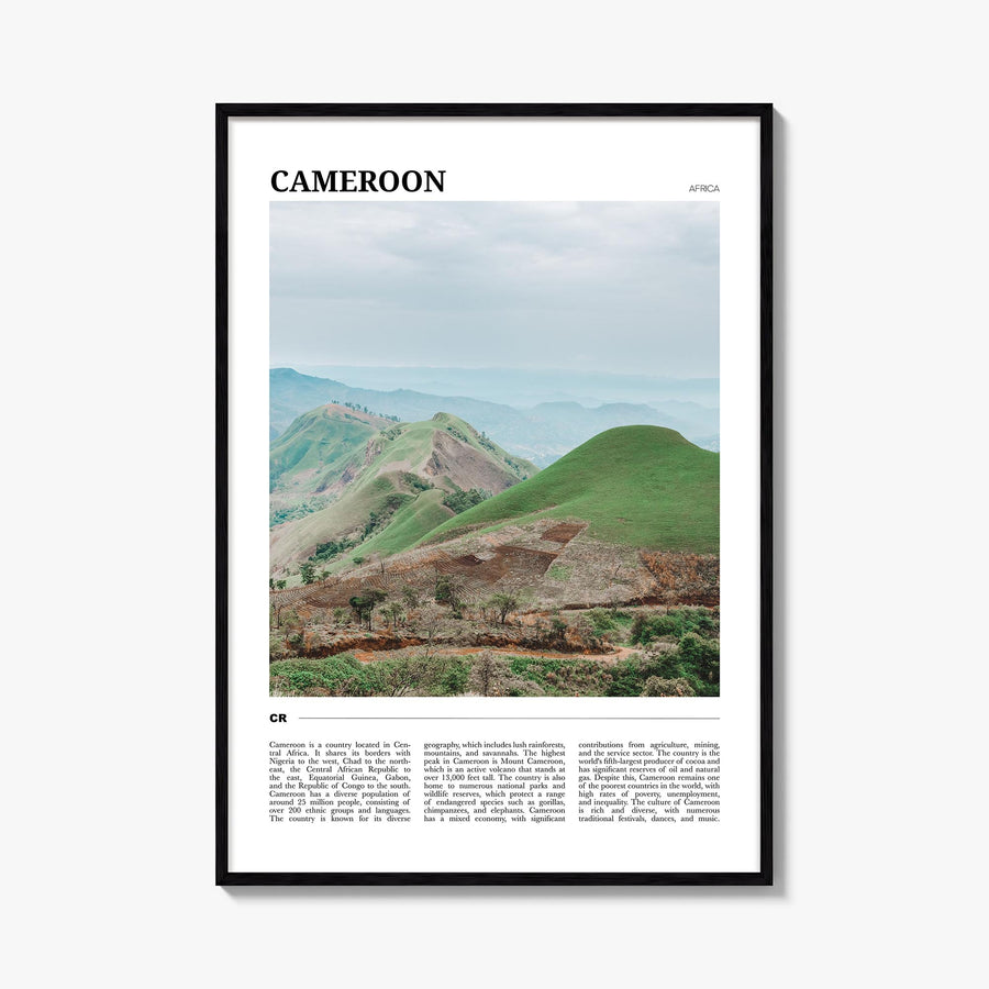 Cameroon colorful travel poster of Africa – vertical wall art, unframed print shown in interior mockup