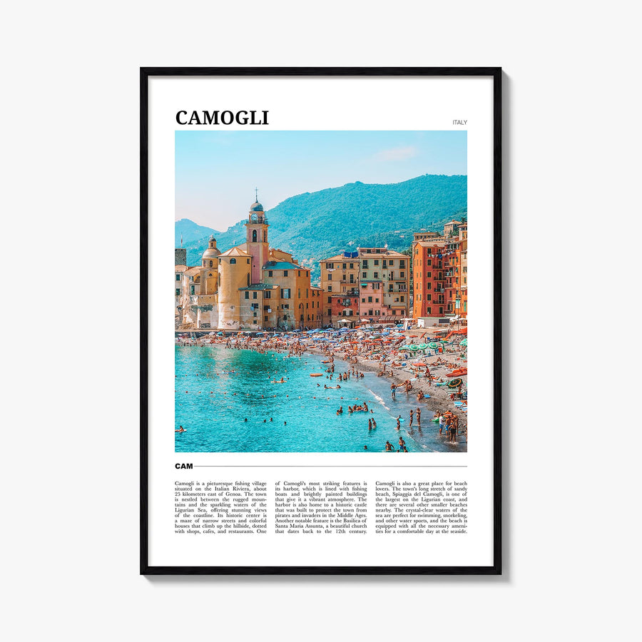 Camogli colorful travel poster of Italy – vertical wall art, unframed print shown in interior mockup