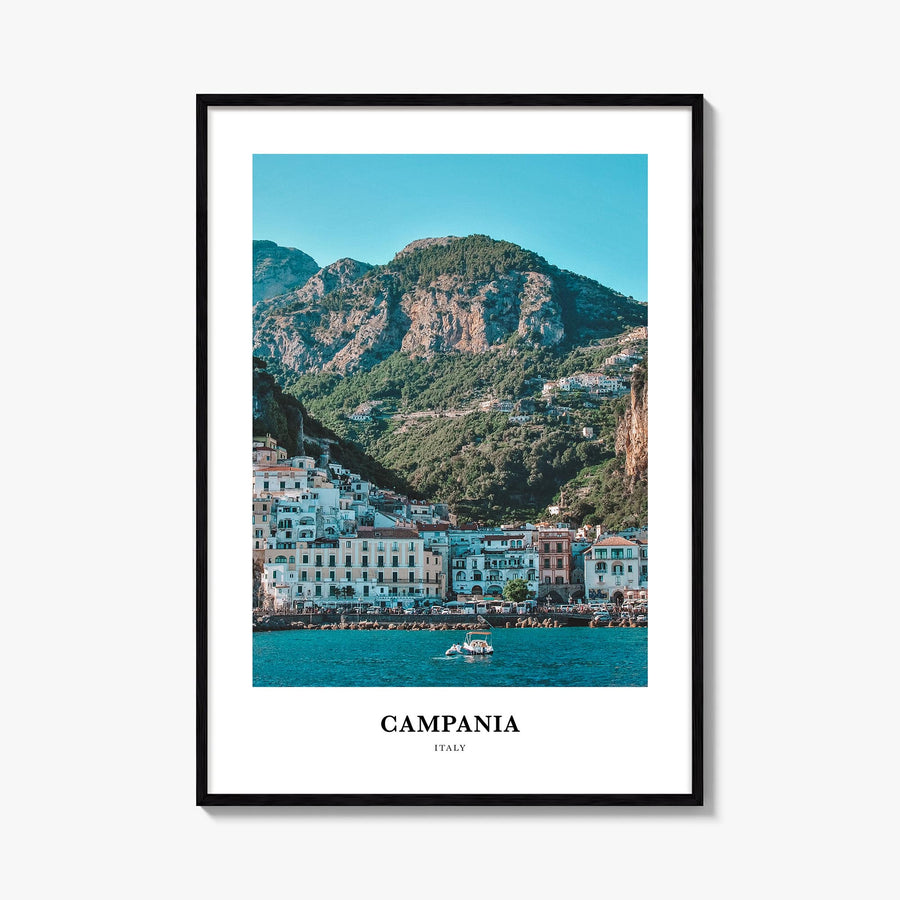 Campania colorful classic poster of Italy – vertical wall art, unframed print shown in interior mockup