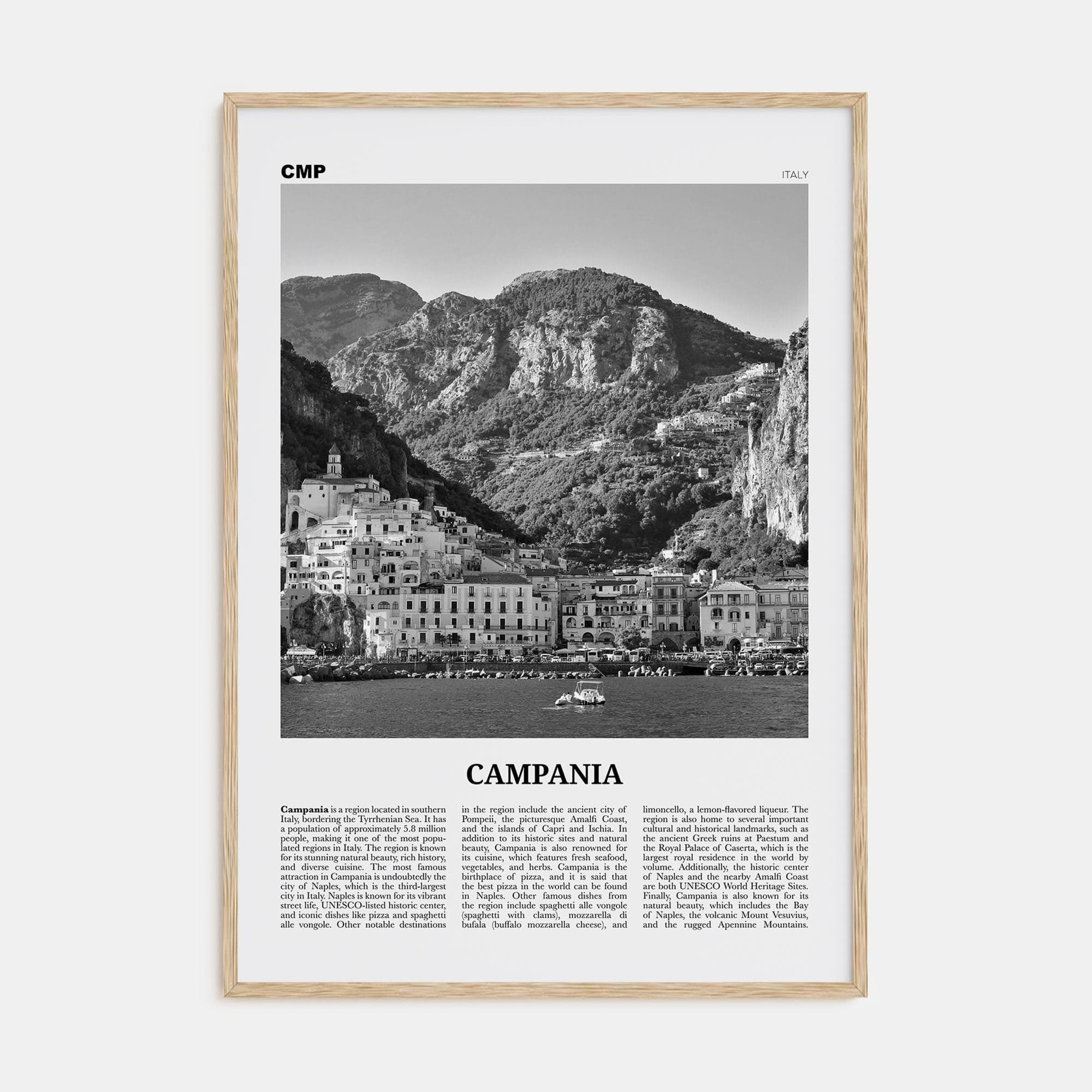 Campania Poster Natural Wood / 8x12 in Nbourhood Travel B&W Poster