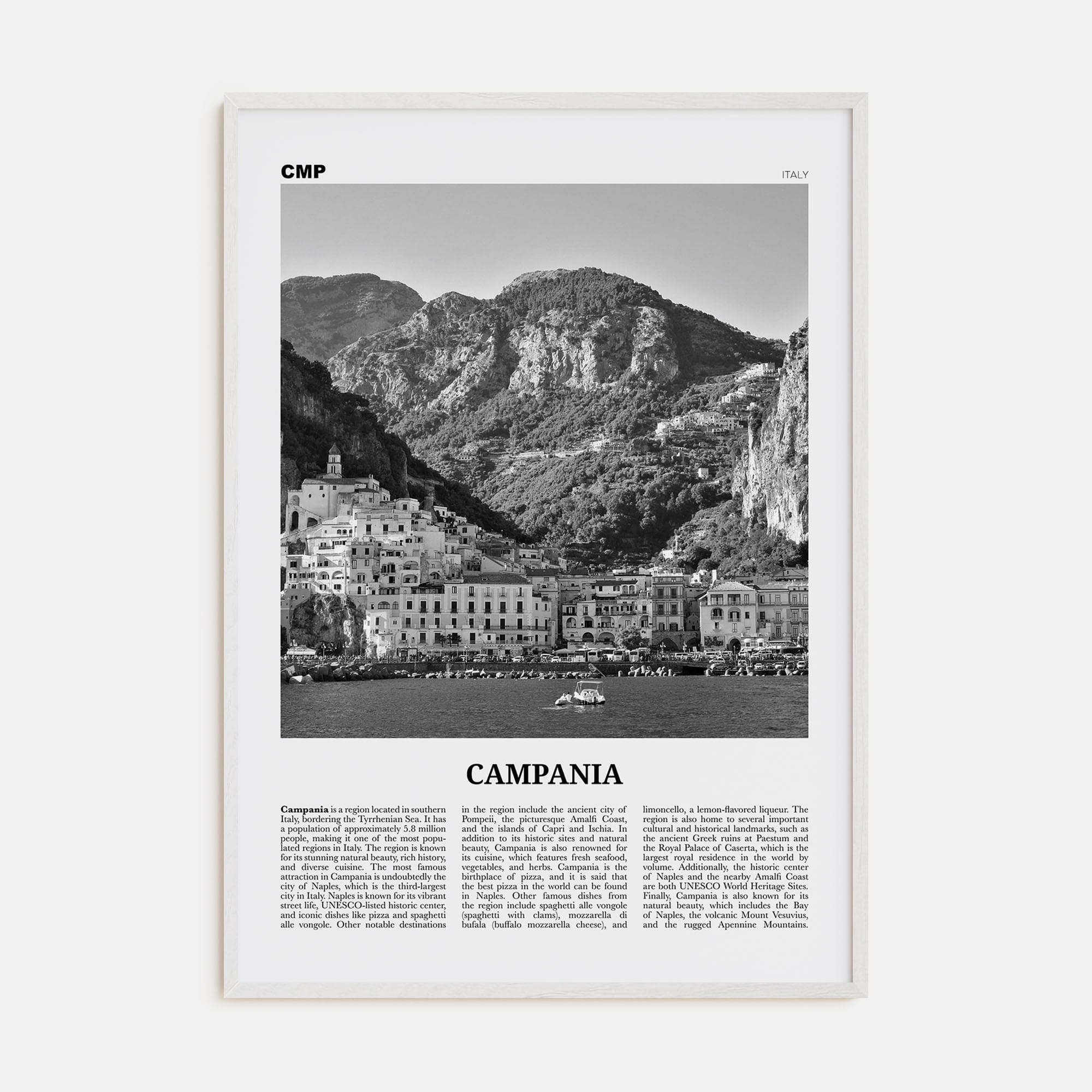 Campania Poster White Wood / 8x12 in Nbourhood Travel B&W Poster