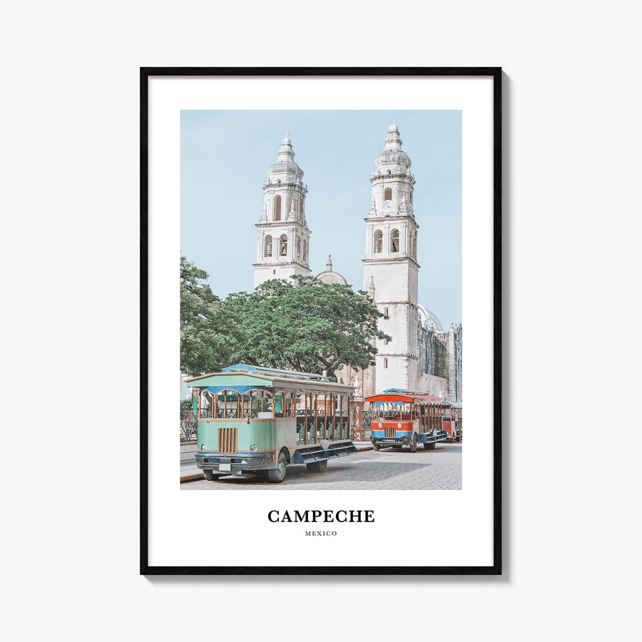 Campeche colorful classic poster of Mexico – vertical wall art, unframed print shown in interior mockup