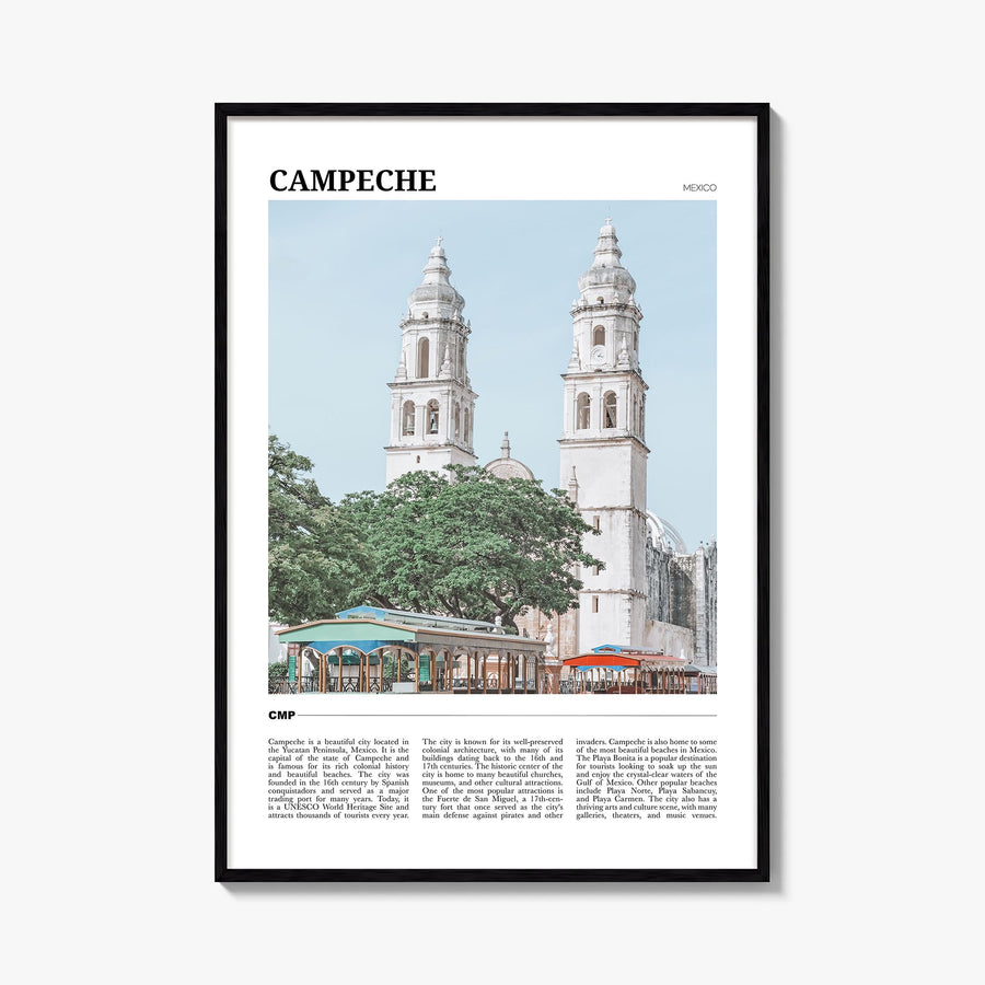 Campeche colorful travel poster of Mexico – vertical wall art, unframed print shown in interior mockup