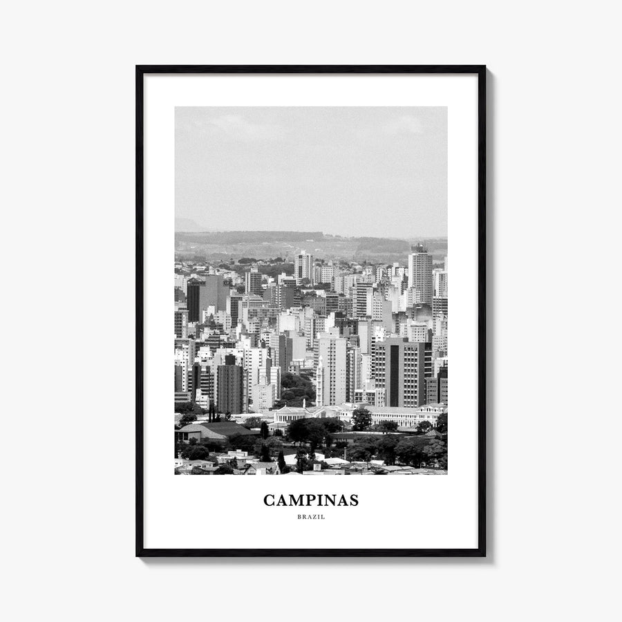 Campinas black & white classic poster of Brazil – vertical wall art, unframed print shown in interior mockup