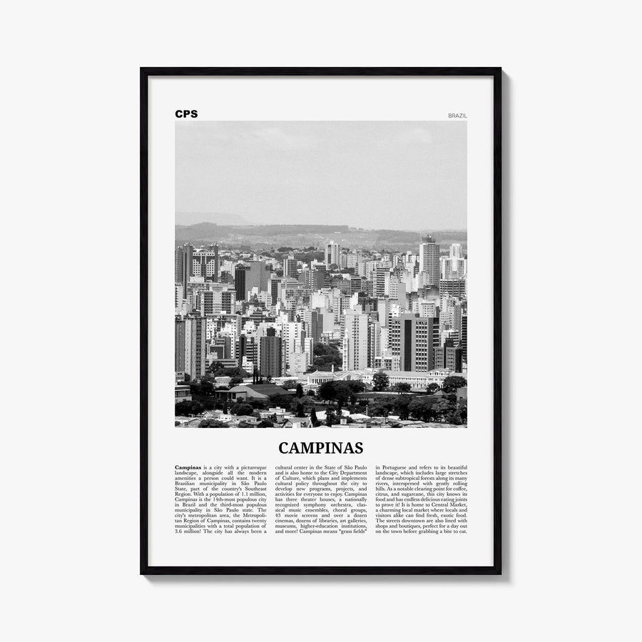 Campinas black & white newspaper poster of Brazil – vertical wall art, unframed print shown in interior mockup