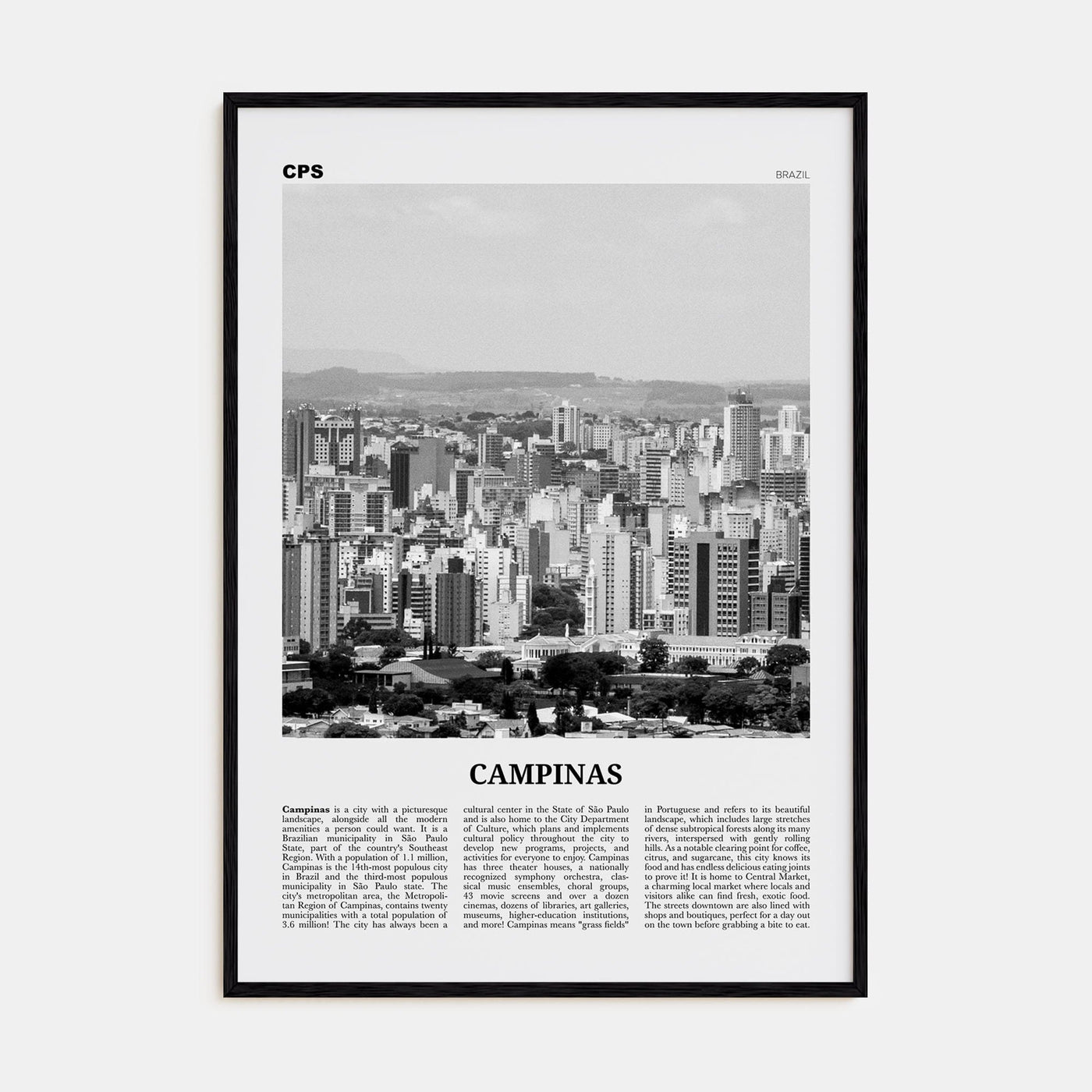 Campinas Poster Black Wood / 8x12 in Nbourhood Travel B&W Poster