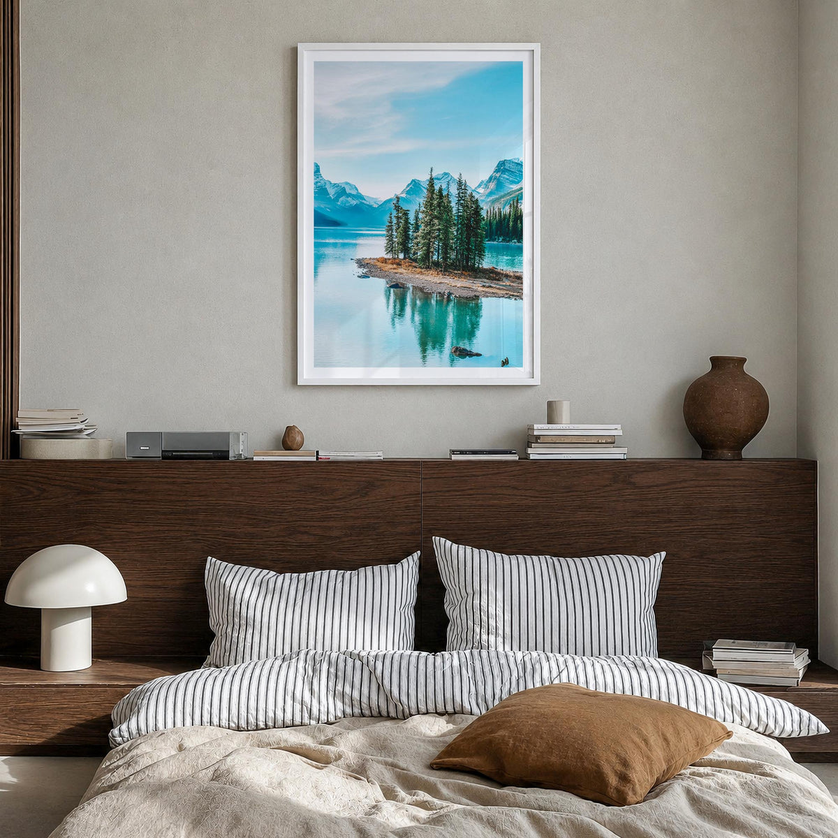 Canada no. 1 colorful photo poster of North America – vertical wall art in white wood frame with white border, hanging on wal