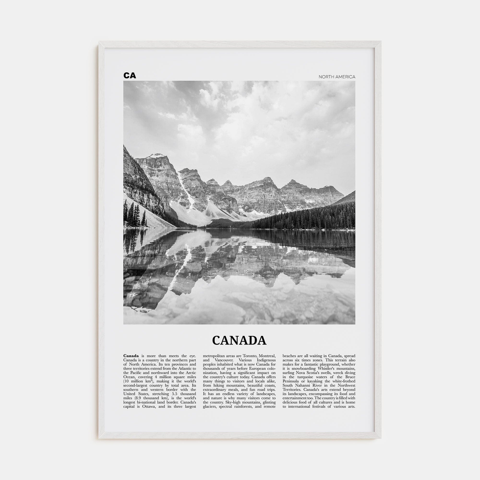 Canada No 1 Poster White Wood / 8x12 in Nbourhood Travel B&W Poster