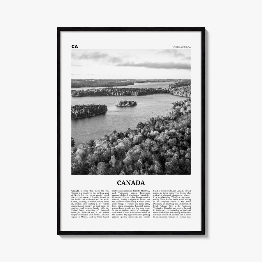 Canada no. 2 black & white newspaper poster of North America – vertical wall art, unframed print shown in interior mockup