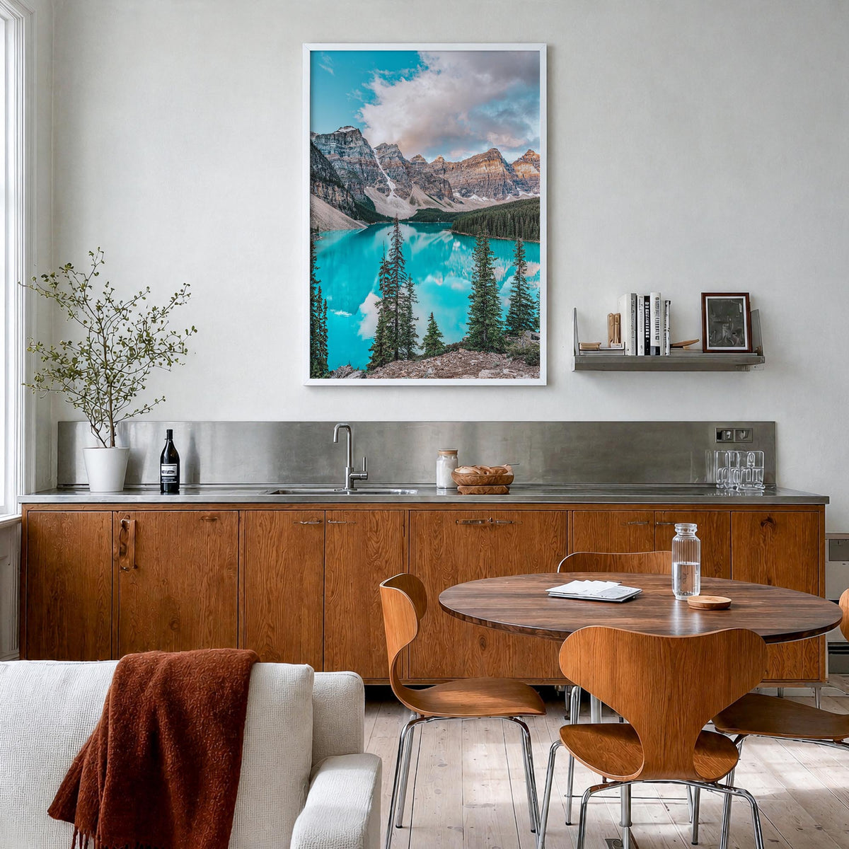 Canada no. 2 colorful photo poster of North America – vertical wall art in white wood frame, hanging on wall