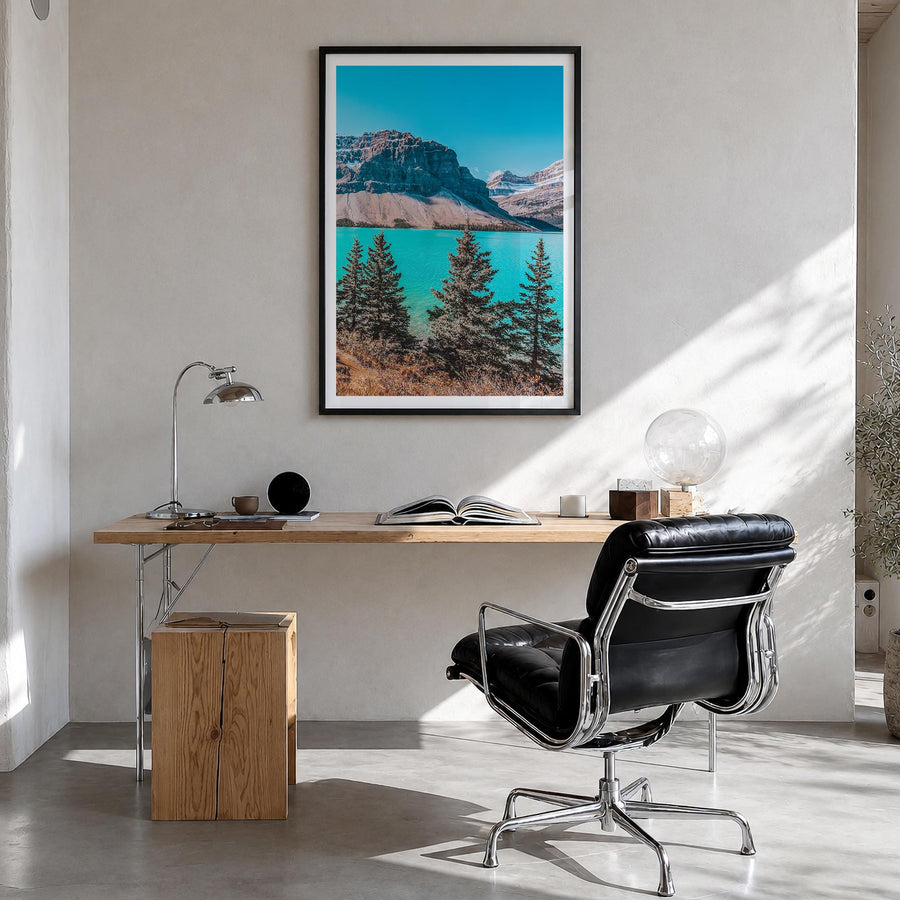 Canada no. 3 colorful photo poster of North America – vertical wall art in black wood frame with white border, hanging on wal