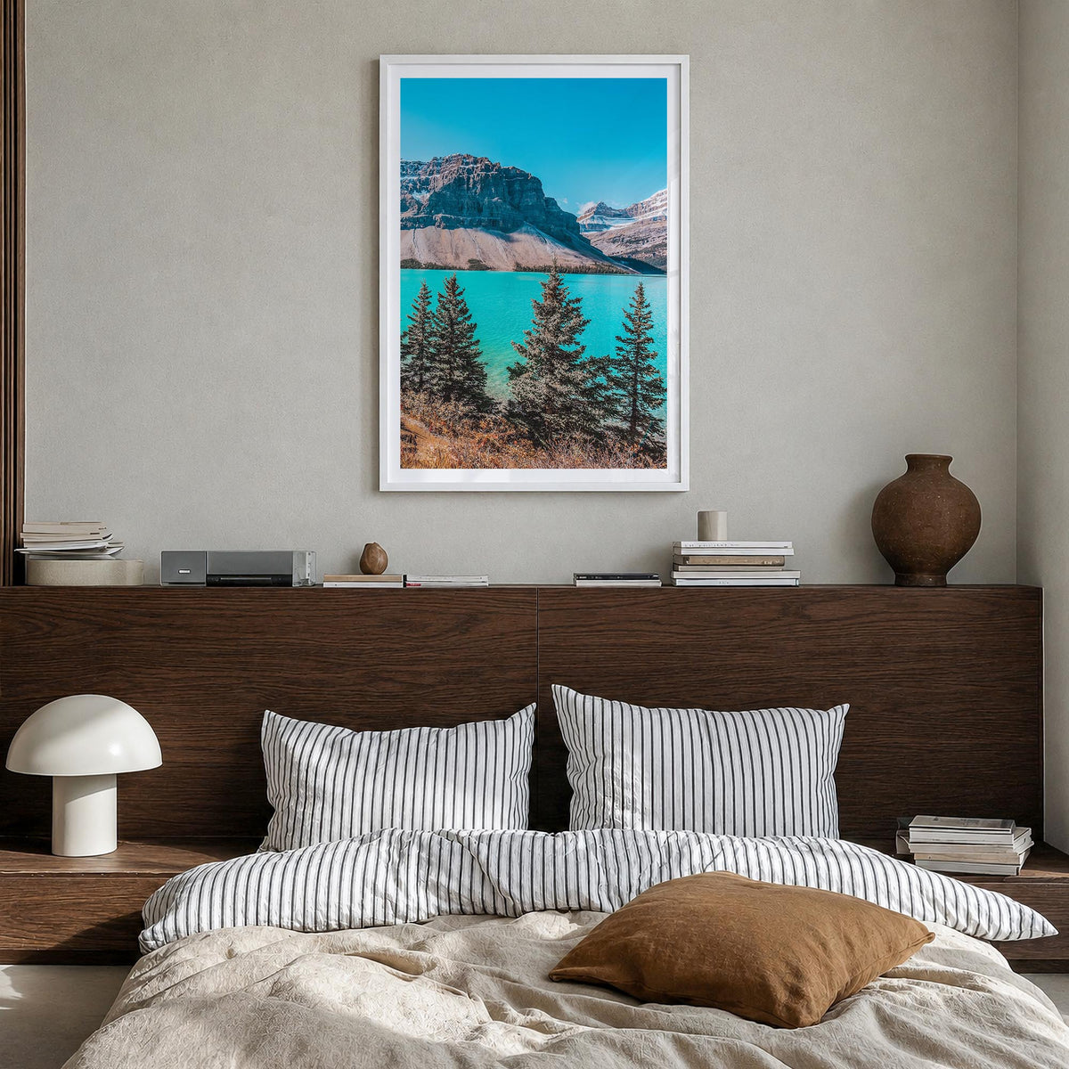 Canada no. 3 colorful photo poster of North America – vertical wall art in white wood frame with white border, hanging on wal