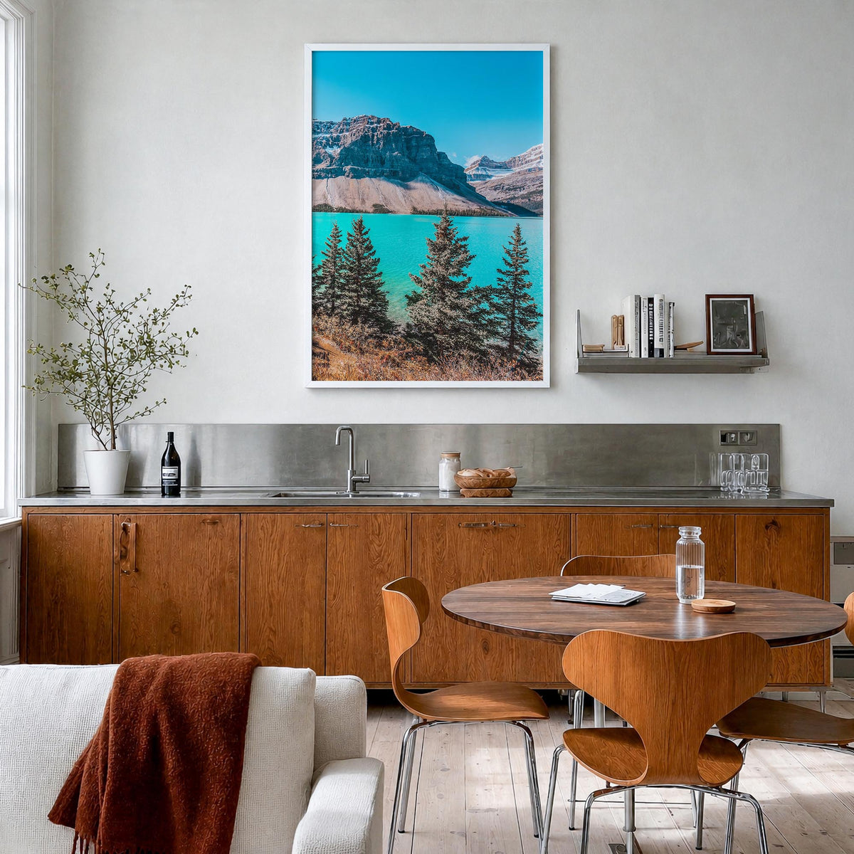 Canada no. 3 colorful photo poster of North America – vertical wall art in white wood frame, hanging on wall