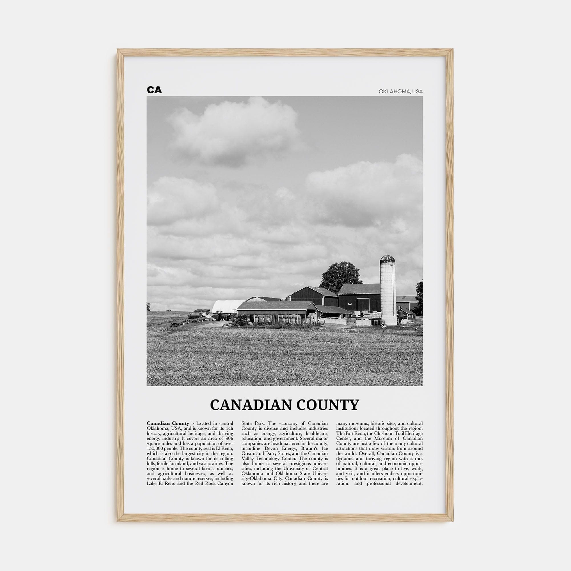 Canadian County Poster Natural Wood / 8x12 in Nbourhood Travel B&W Poster