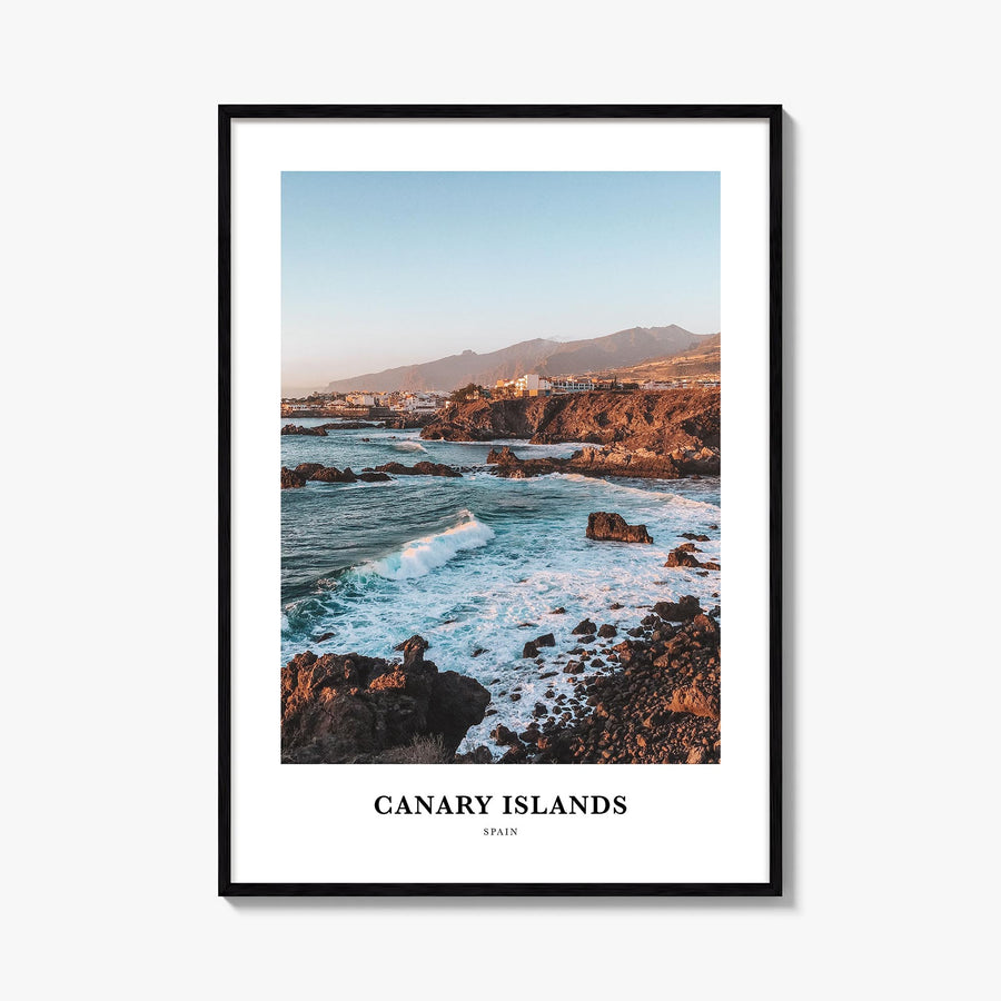 Canary Islands colorful classic poster of Spain – vertical wall art, unframed print shown in interior mockup