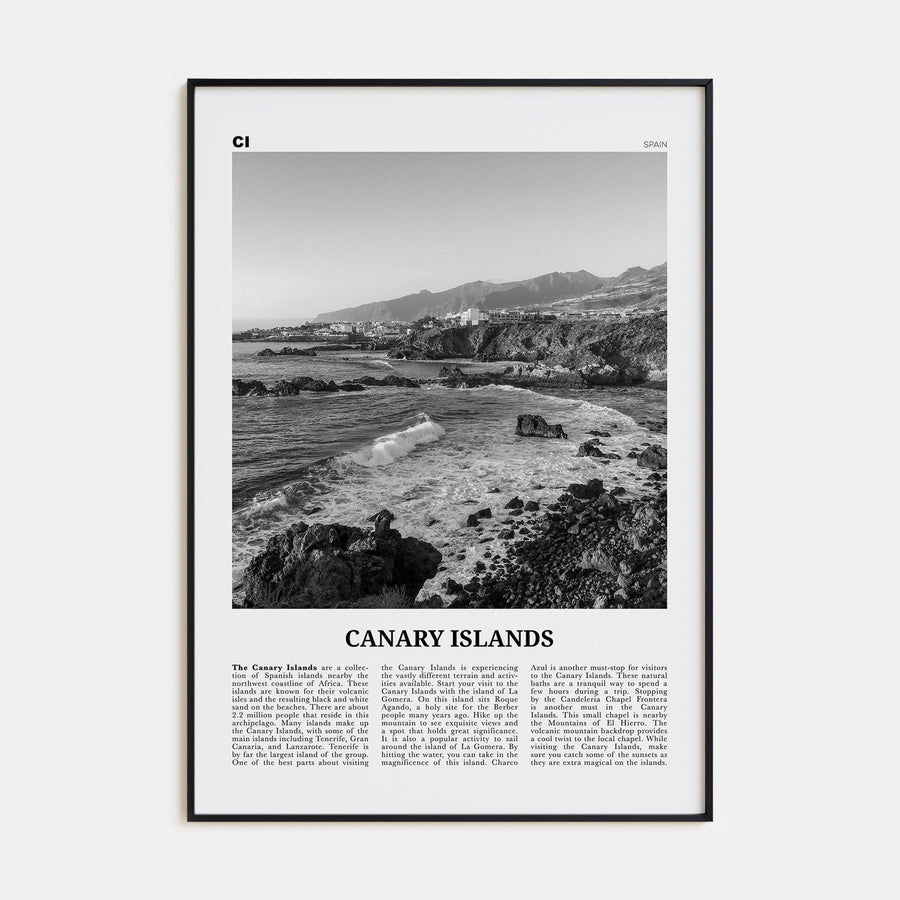 Canary Islands Poster Black Metal / 8x12 in Nbourhood Travel B&W Poster