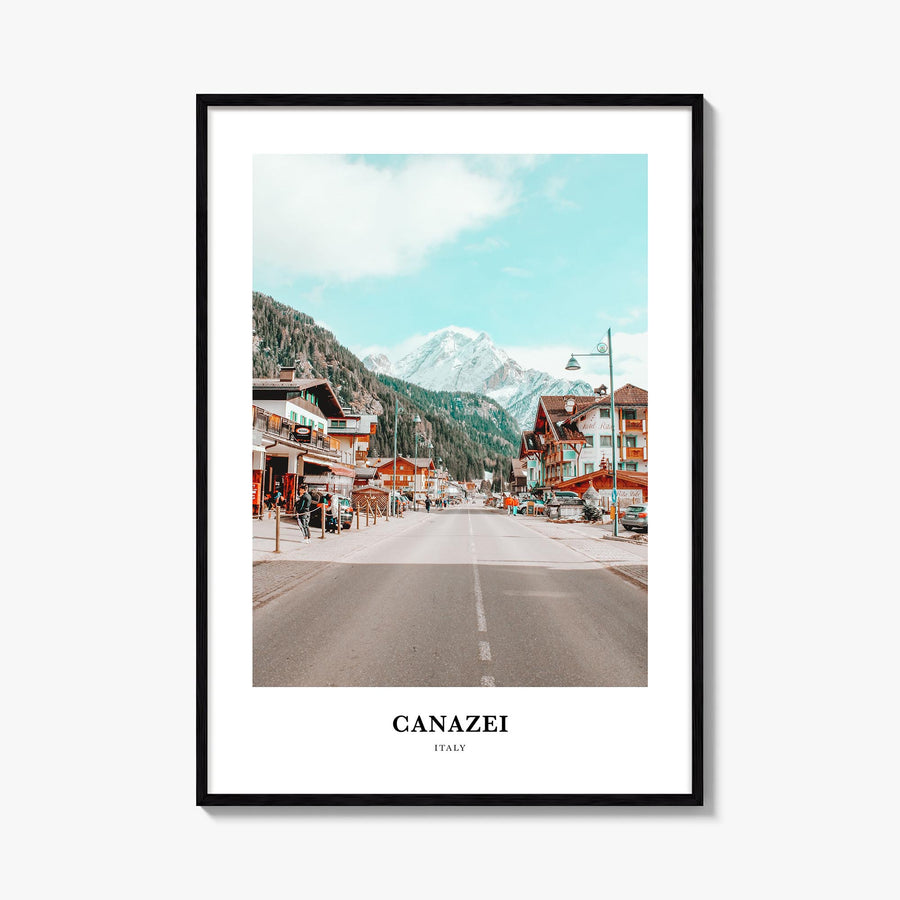 Canazei colorful classic poster of Italy – vertical wall art, unframed print shown in interior mockup