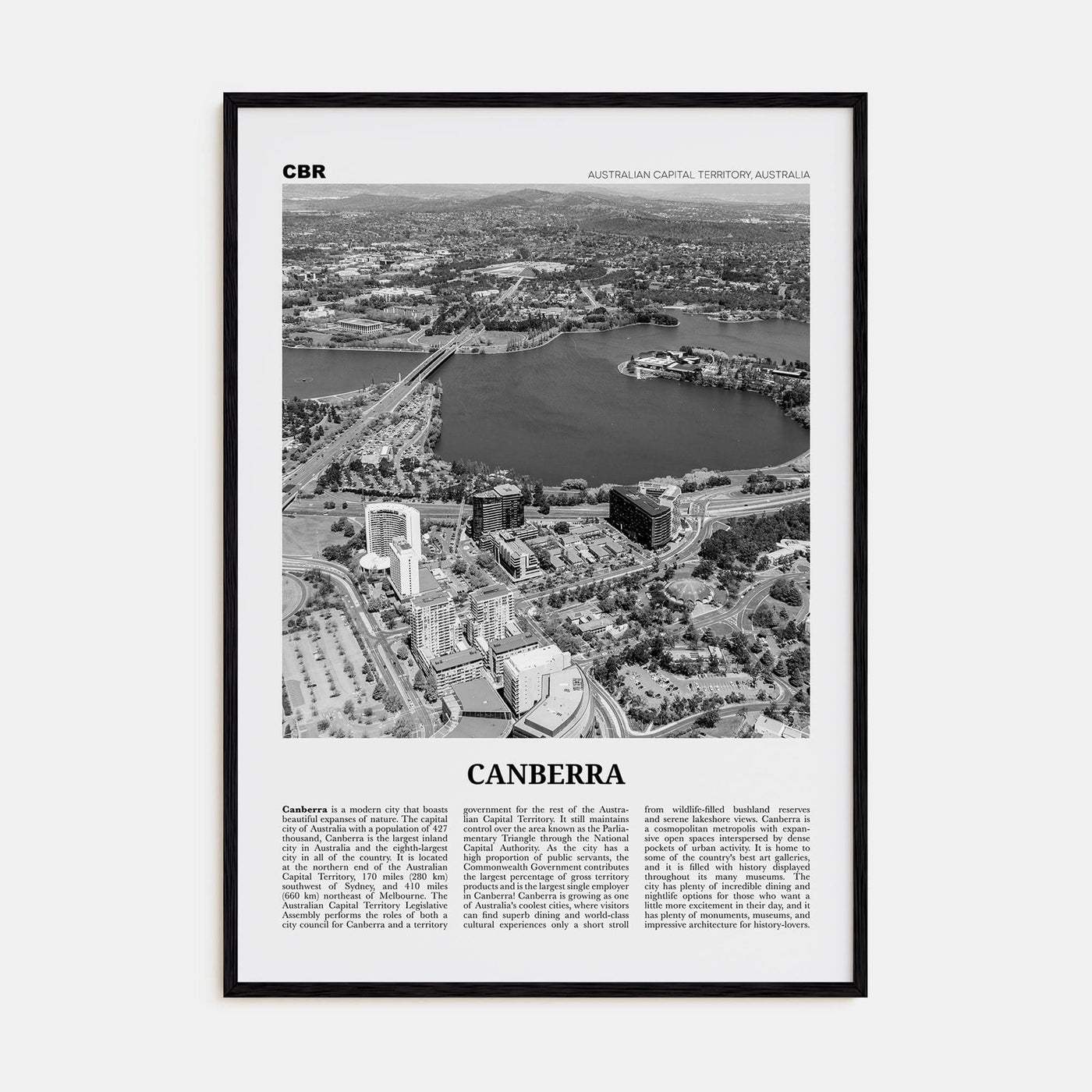 Canberra Poster Black Wood / 8x12 in Nbourhood Travel B&W Poster