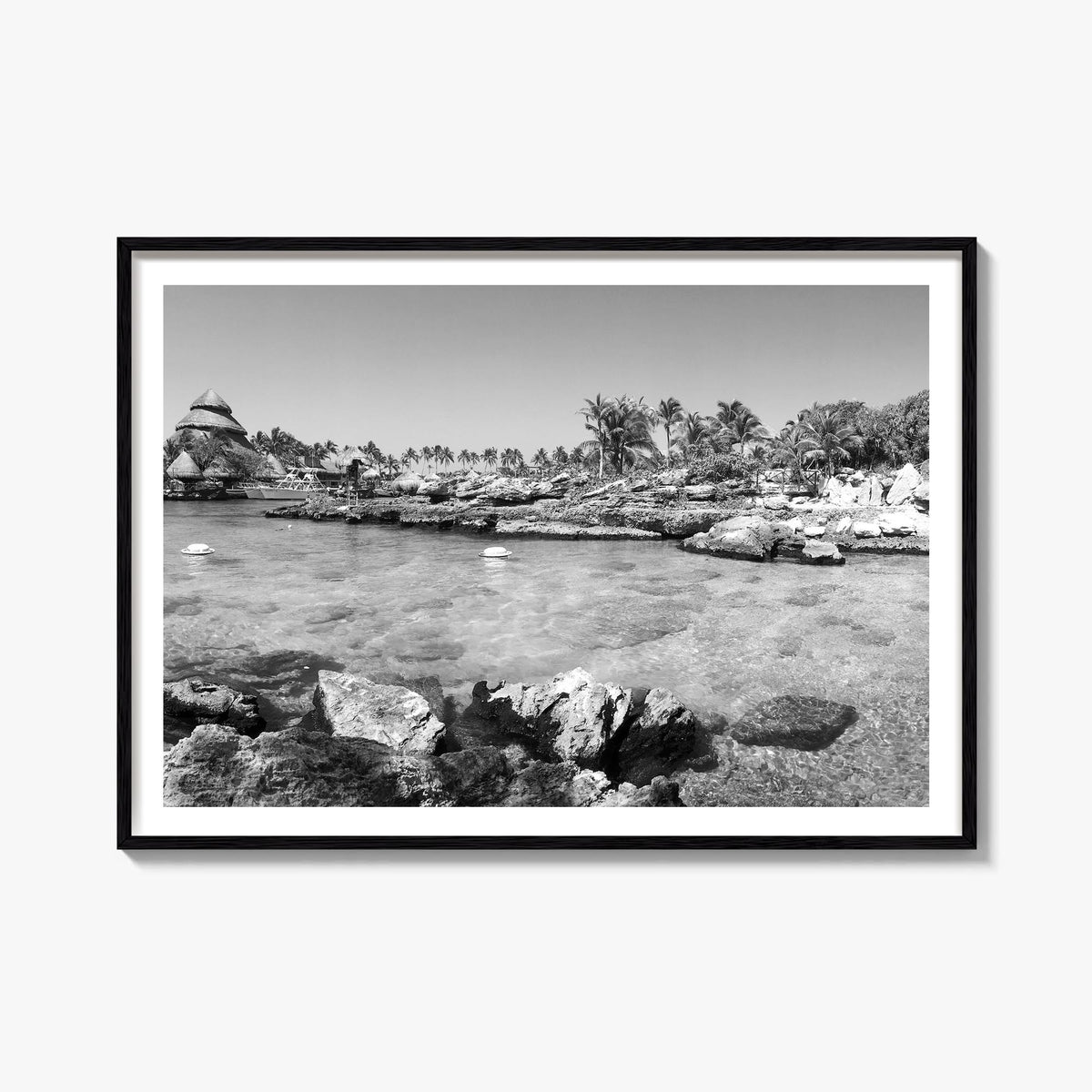 Cancún black & white photo poster of Mexico – horizontal wall art, unframed print shown in interior mockup