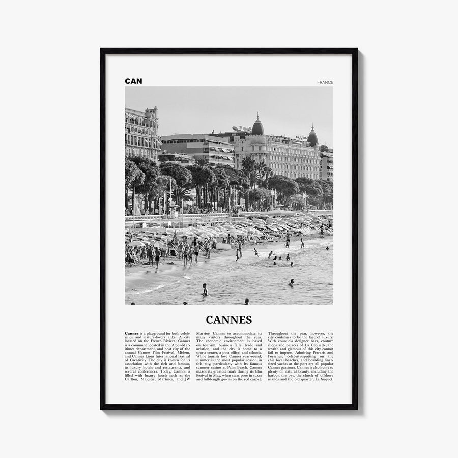 Cannes black & white newspaper poster of France – vertical wall art, unframed print shown in interior mockup