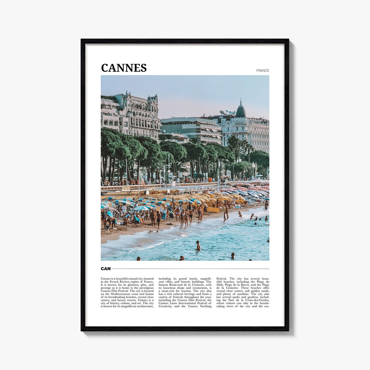 Cannes colorful travel poster of France – vertical wall art, unframed print shown in interior mockup