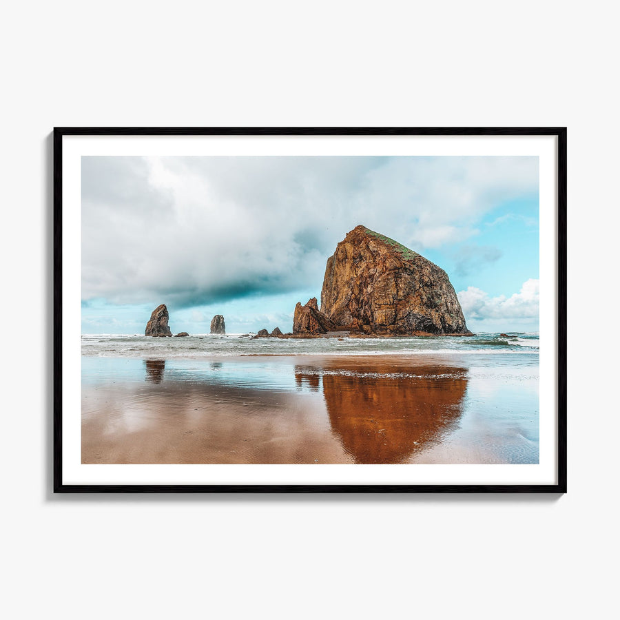 Cannon Beach Photo Poster, framed poster mockup, white border