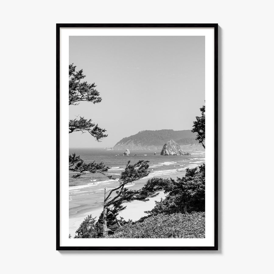 Cannon Beach Photo Poster, framed poster mockup, white border