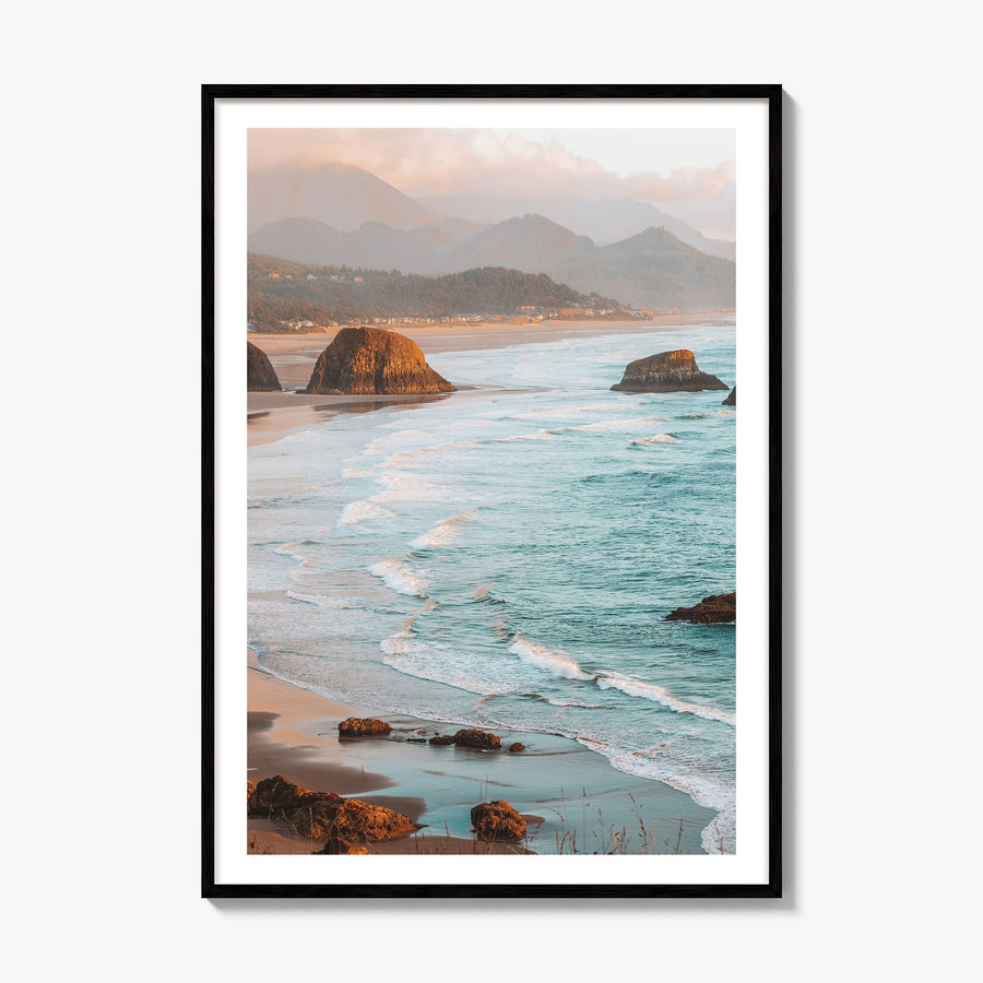 Cannon Beach Photo Poster, framed poster mockup, white border