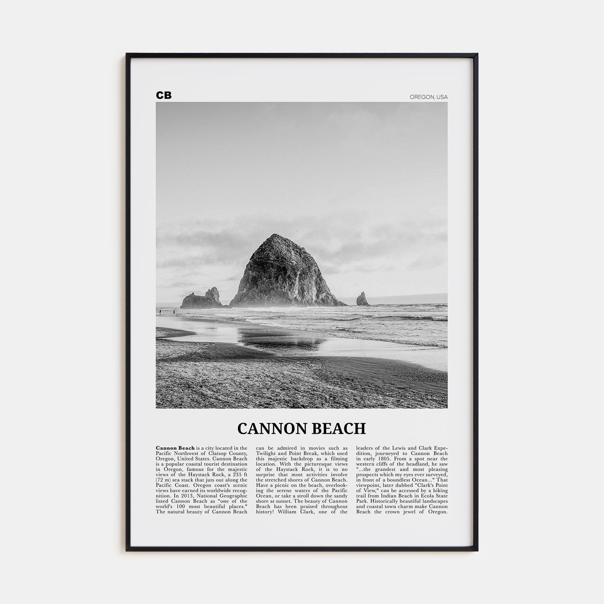 Cannon Beach Poster None / 8x12 in Nbourhood Travel B&W Poster