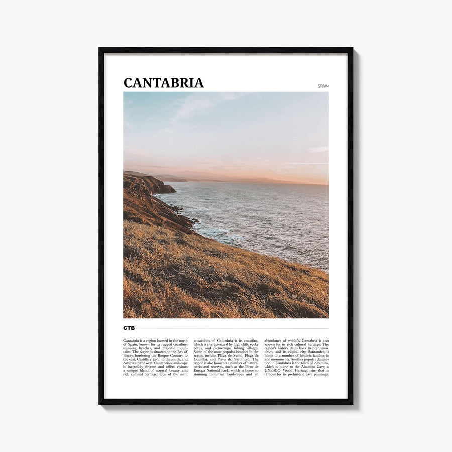 Cantabria colorful travel poster of Spain – vertical wall art, unframed print shown in interior mockup