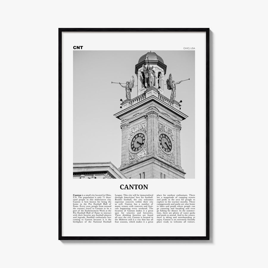 Canton black & white newspaper poster of Ohio, USA – vertical wall art, unframed print shown in interior mockup