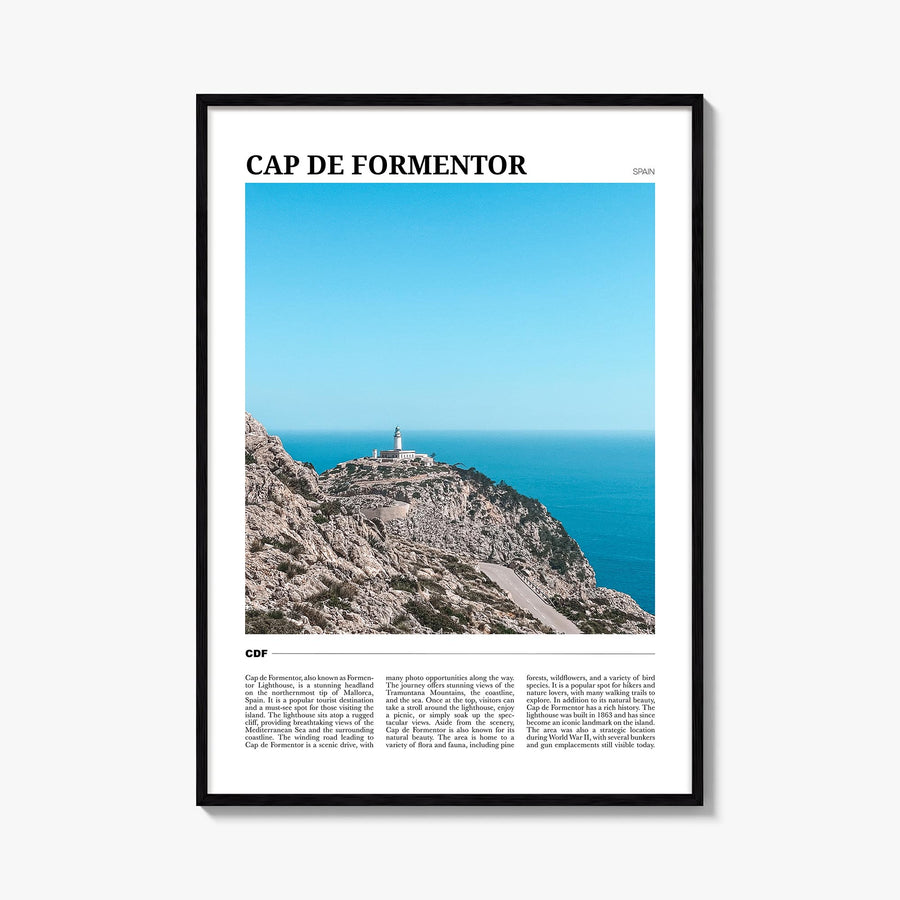 Cap de Formentor colorful travel poster of Spain – vertical wall art, unframed print shown in interior mockup
