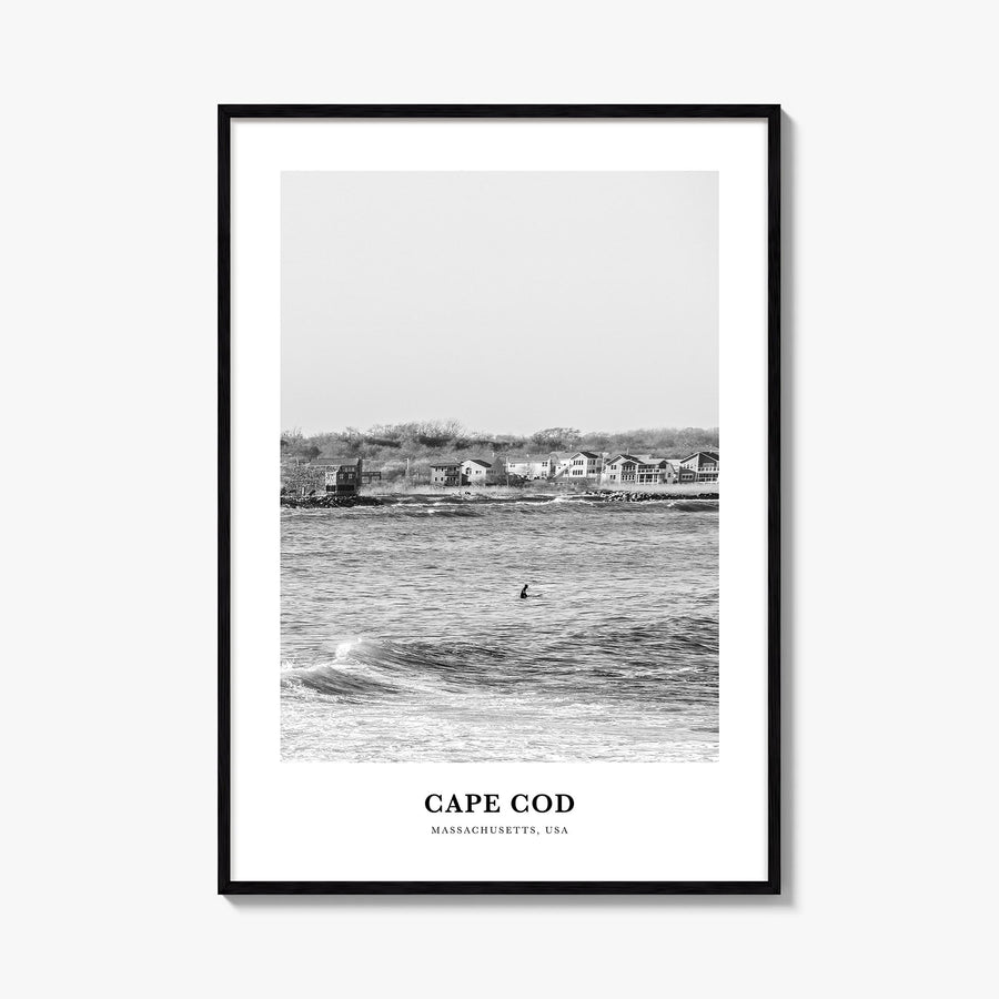 Cape Cod no. 1 black & white classic poster of Massachusetts, USA – vertical wall art, unframed print shown in interior mocku