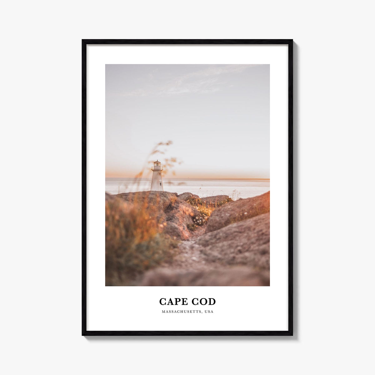 Cape Cod no. 1 colorful classic poster of Massachusetts, USA – vertical wall art, unframed print shown in interior mockup