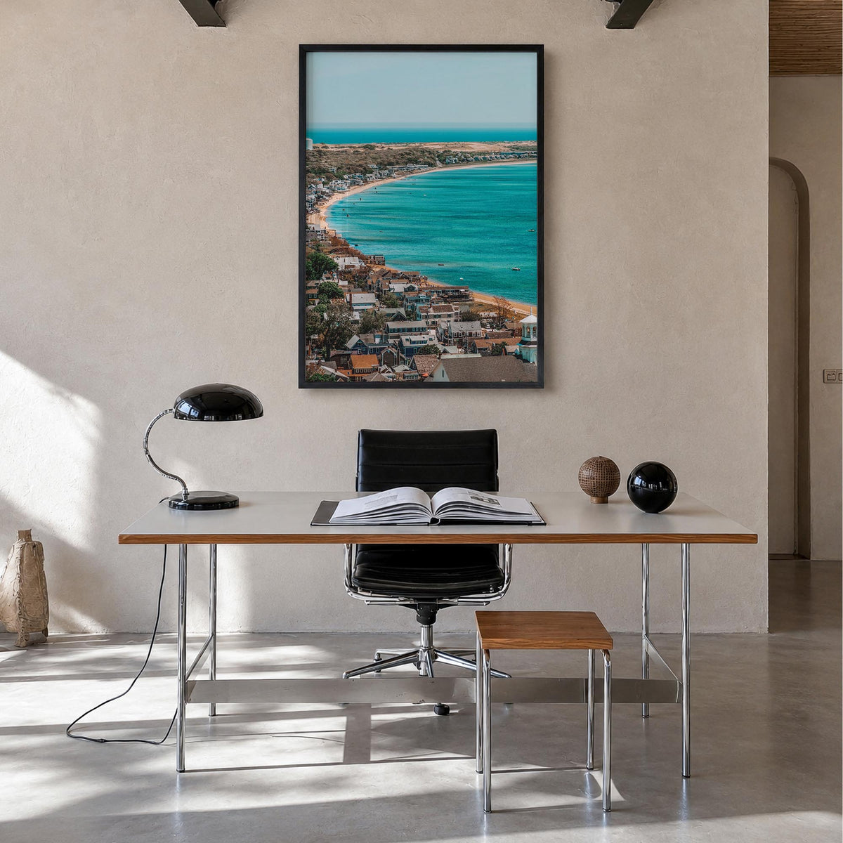 Cape Cod no. 1 colorful photo poster of Massachusetts, USA – vertical wall art in black wood frame, hanging on wall