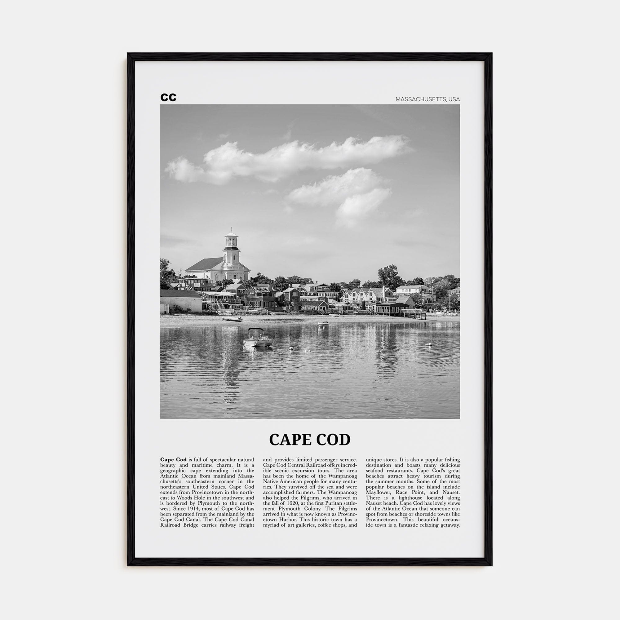 Cape Cod No 1 Poster Black Wood / 8x12 in Nbourhood Travel B&W Poster